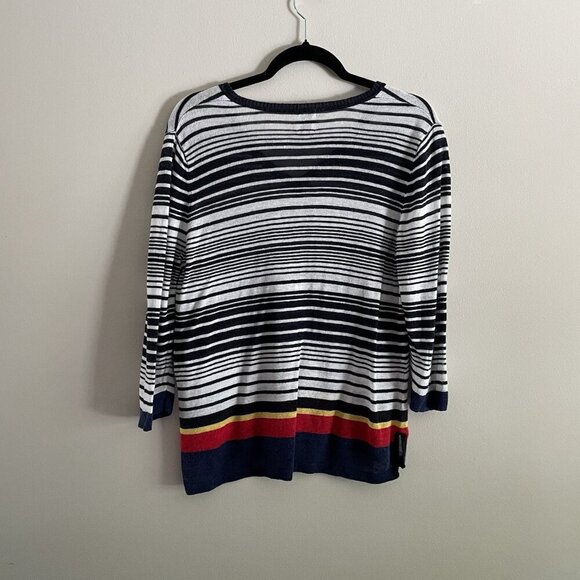 Anne Klein Women M White/Blue/Red Striped Linen Blend V-Neck 3/4 Sleeve Sweater - Picture 10 of 10